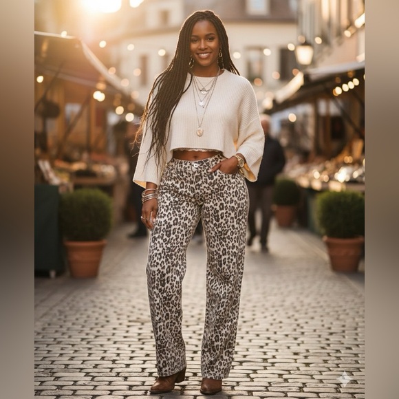 Vigoss Pants - Vigoss High Rise Black and White Leopard Patterned Pants